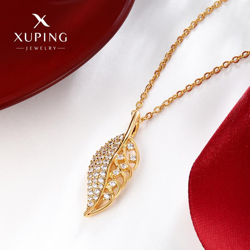 Xuping Jewelry Золотая ветка нефритовый лист кулон ожерелье форма листа ключица цепь темперамент легкая роскошь кулон