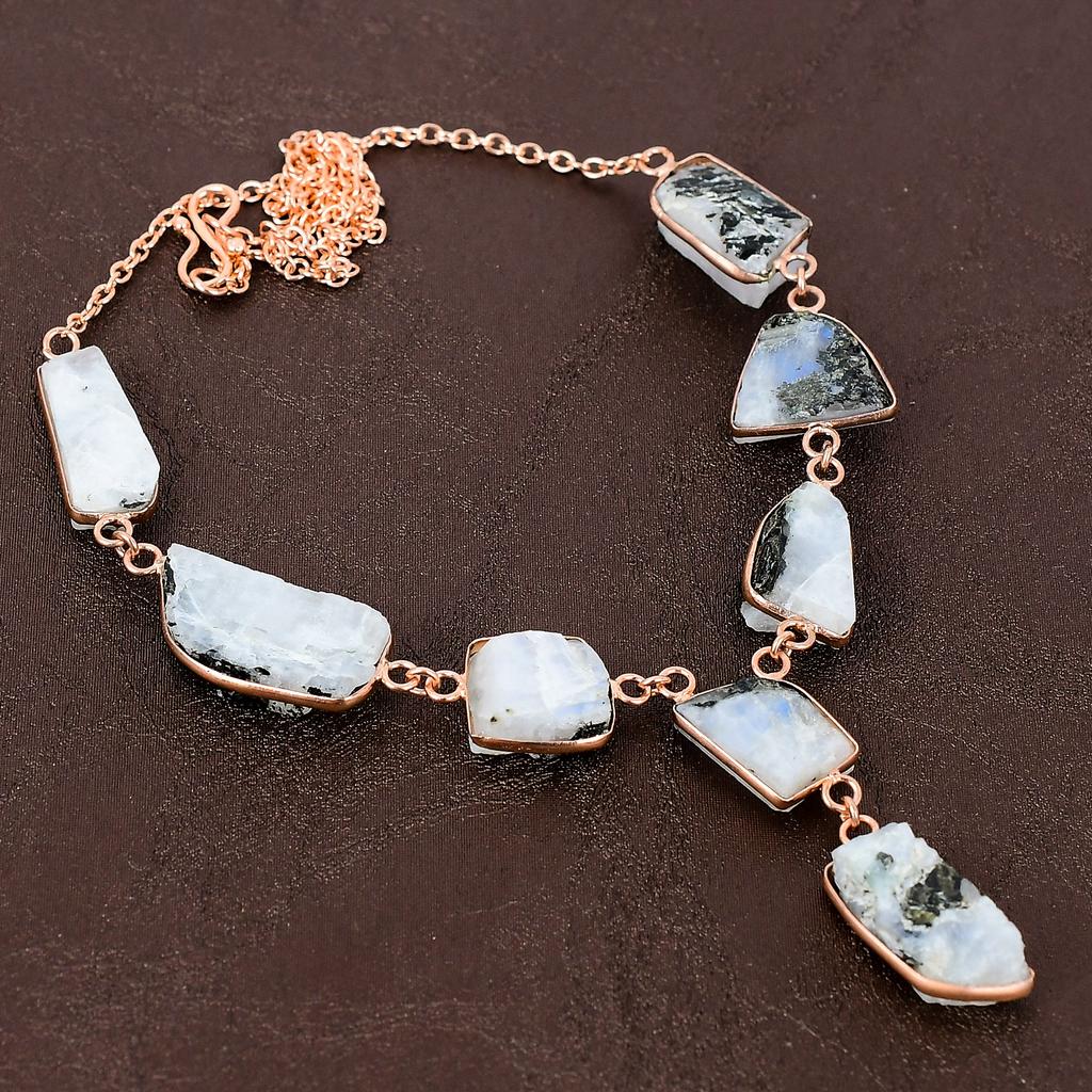 Natural Rough Rainbow Moonstone Gemstone Handmade Copper Necklace 18" s4H93