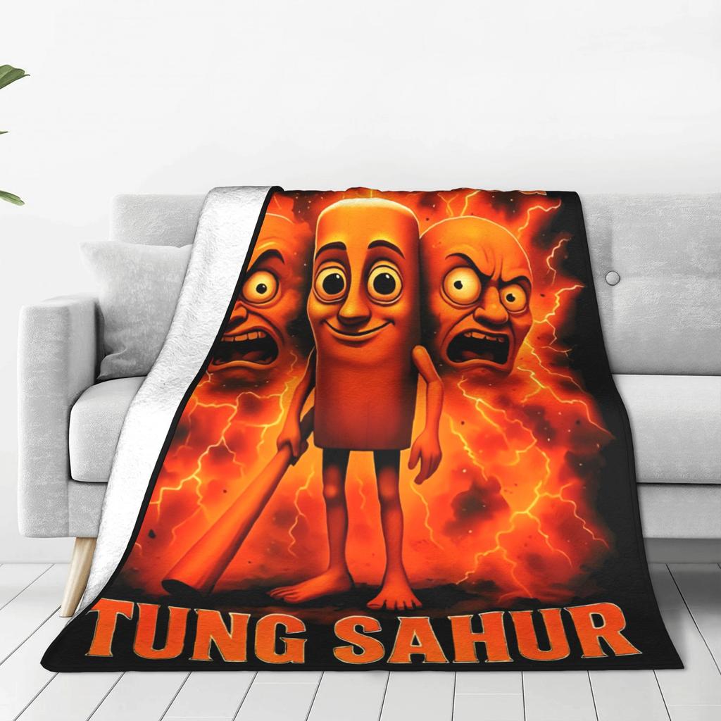 Tung Tung Tung Sahur Meme Blanket Cover Fleece Italian Brainrot Ultra-Soft Throw Blankets for Outdoor Travel Bedspread