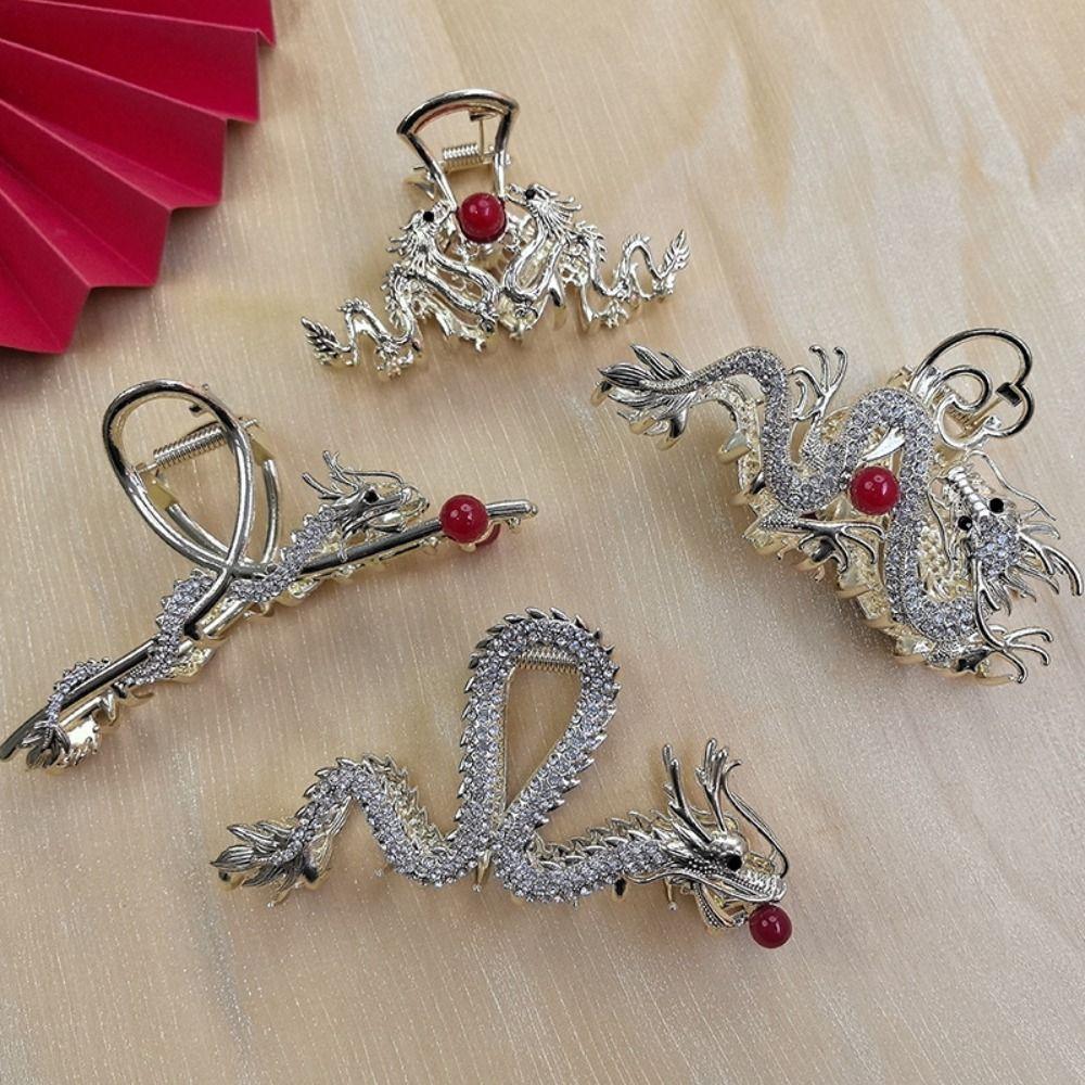 New Year Headwear Zodiac Dragon Hair Claw Cartoon Rhinestone Shark Clip Animal Hair Clip  Female