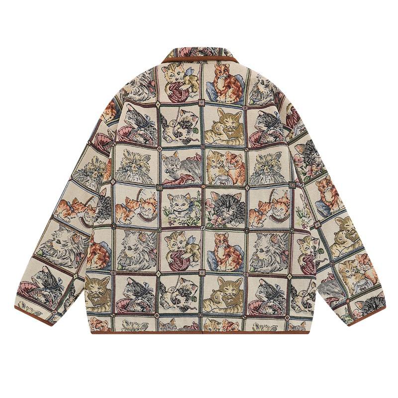 Brand, autumn and winter retro cartoon cat jacquard jacket niche coat