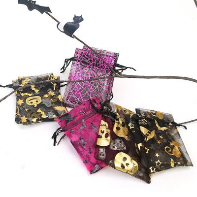 10pcs Halloween Drawstring Gift 9*12cm Stamping Ghost Festival Boutique Yarn Bag Drawstring Yarn Bag