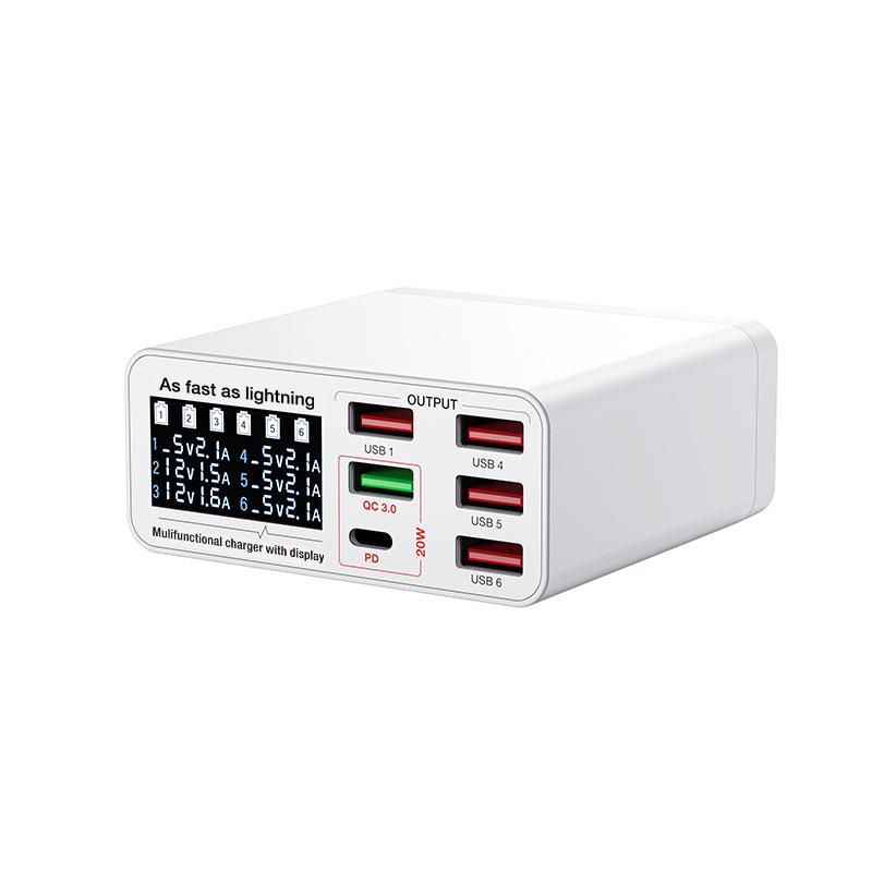 55W USB-C Multi-Port Charger - 6 Ports for Fast Charging Mobile Devices, Tablets, Laptops