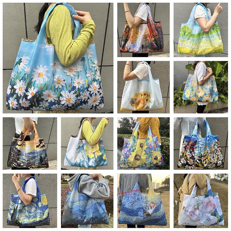 Bag Foldable Shopping Bag Reusable Grocery Storage Bag Nylon Portable Shoulder Handbag Travel Tote Bag