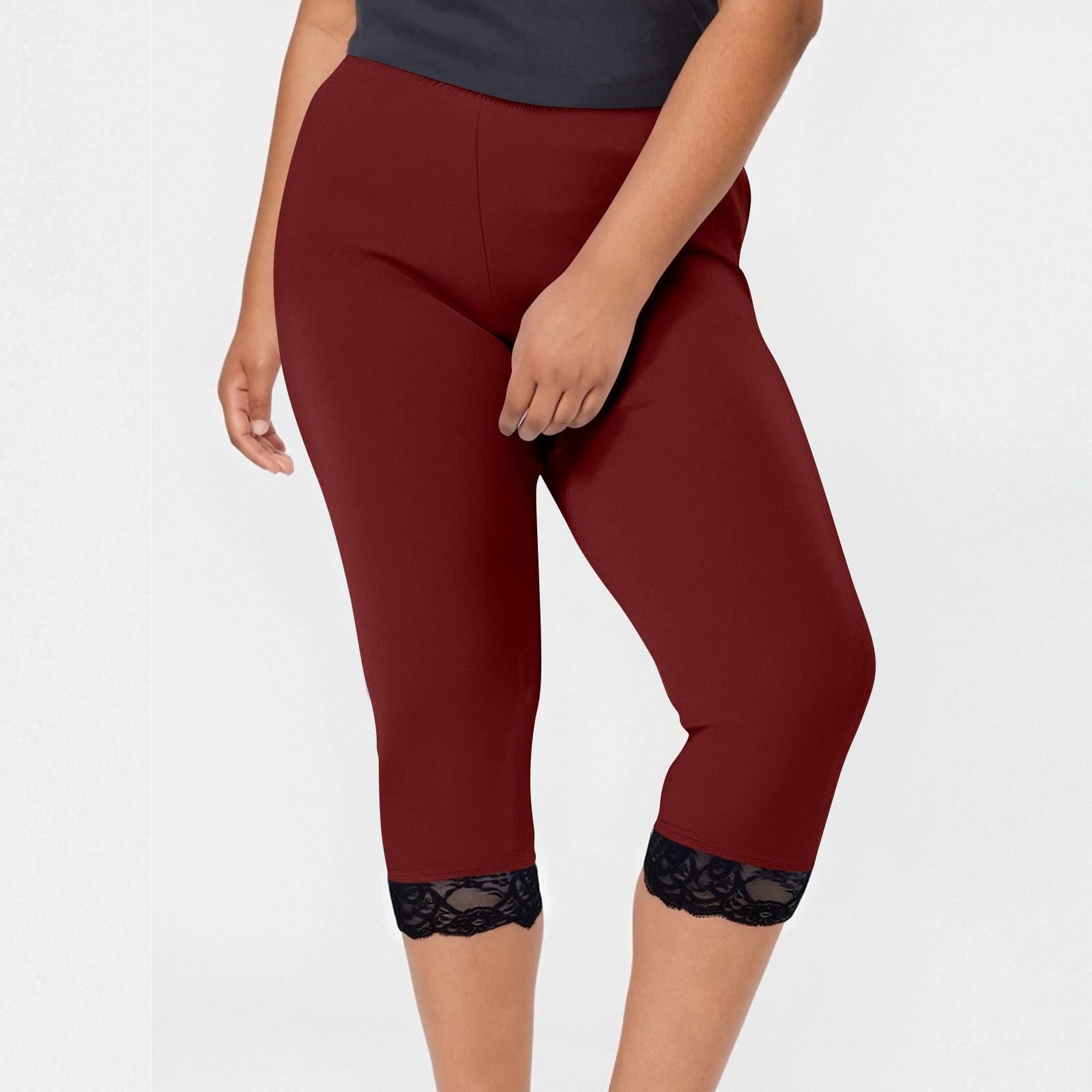 

Женские модные большие однотонные кружевные брюки с резинкой на талии, укороченные брюки для спорта и отдыха XL винный