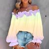 Neue Frühlingskleidung - Stilvolle einärmelige Farbverlauf-Spitzen-Off-Shoulder-Bluse für Damen