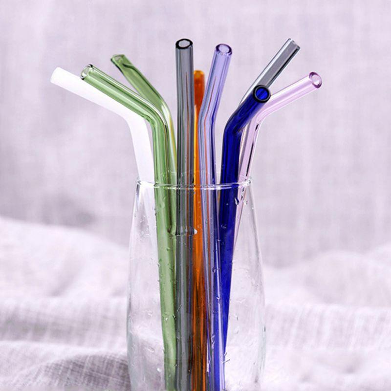 Reusable Drinking Glass Straws Heat and High Temperature Resistant Glass Straw Elbow for Smoothie Milkshakes Drinks 8mm*20cm