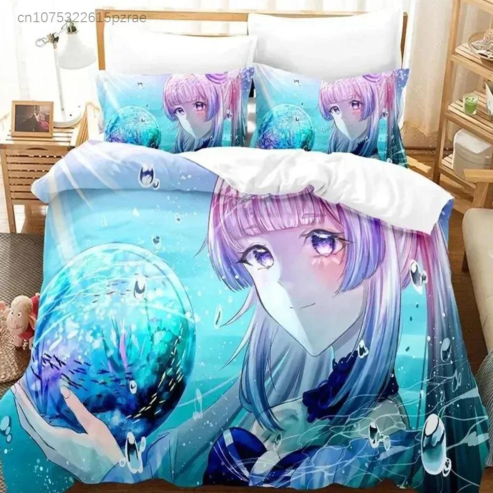 Anime Genshin Impact Sangonomiya Kokomi Bedding Set Printed With Pillowcase Bed Duvet Cover Soft Queen King Size Bedclothes Home