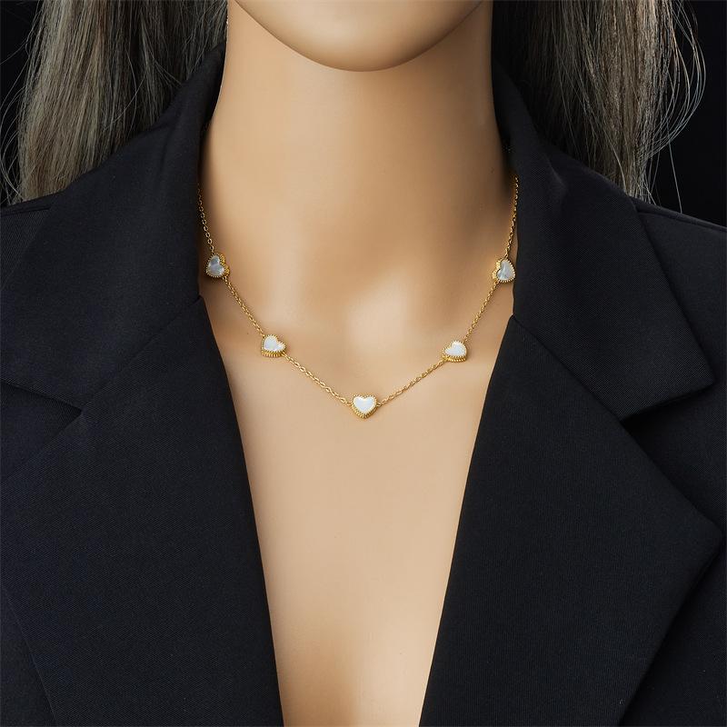 Gold Plated Mother of Pearl Heart Necklace Earrings Set Dainty Love Pendant Jewelry