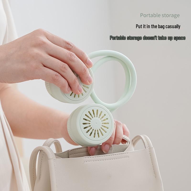 Portable USB Neck Fan: Silent, Leafless, Foldable, Mini Pocket Device for Outdoor Use