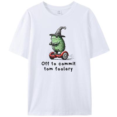 Off To Commit Tom Foolery Frog Whimsical Frog Wizard Meme Women Men's 100% Cotton T-Shirt Graphic Tee Shirts Tops Novelty Gifts