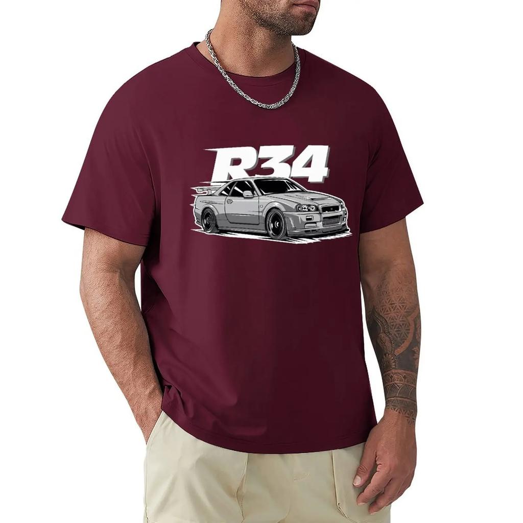 R34 T-Shirts Rundhals Auto Automotive T-Shirt Kleidung Geschenkidee T-Shirt Harajuku Kurzarm T-Shirt Baumwolle Grafik T-Shirt