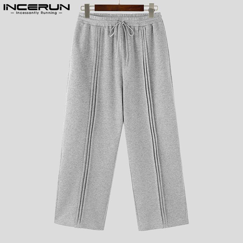 INCERUN Men Drawstring Elastic Waist Rumple Long Sweatpants Casual Loose Sport Trousers