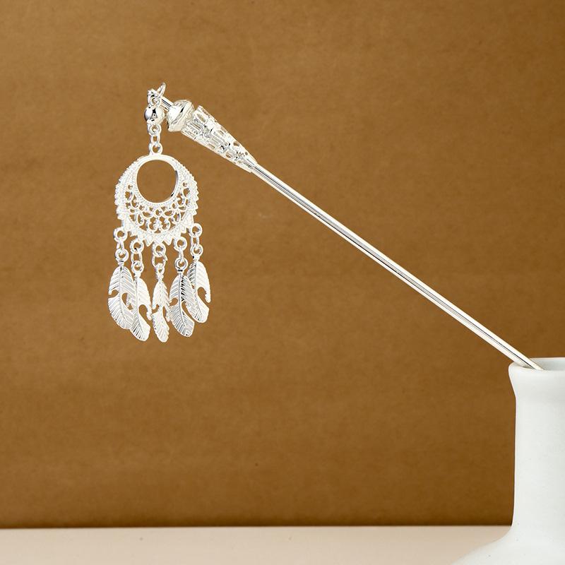 Ethnic Style Imitation Miao Silver Colored Long Feather Fringed Earrings, Hot Selling In Attractions, Antique Hairpin Jewelry for Women