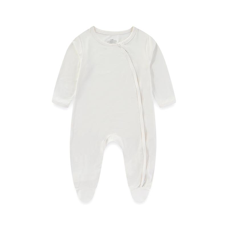 KIDDIEZOOM 1 PCS Baby Boy Girl 0-12 Months Bamboo Fiber Unisex Casual Long Sleeves Solid Two-way Zipper Foot Wrappingbaby Jumpsuits Autumn Winter