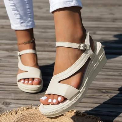 Fashion Ladies Shoes 2024 Hot Sale Ankle Strap Women Sandals Summer Open Toe Buckle Solid Outdoor Casual Beach Wedge Large Size Sandals
