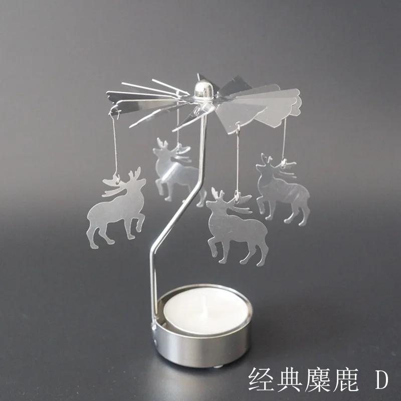 Christmas Decorations Spinning Rotary Metal Carousel Tea Light Candle Holder Stand Light Xmas Gift Candelabra for Home