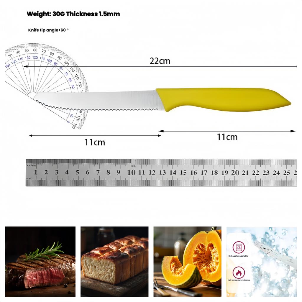 Serrated Steak Knife, Stainless Steel Steak Knife With Pointed Tail Plastic Handle, Multifunctional Kitchen Bread Dessert Knife