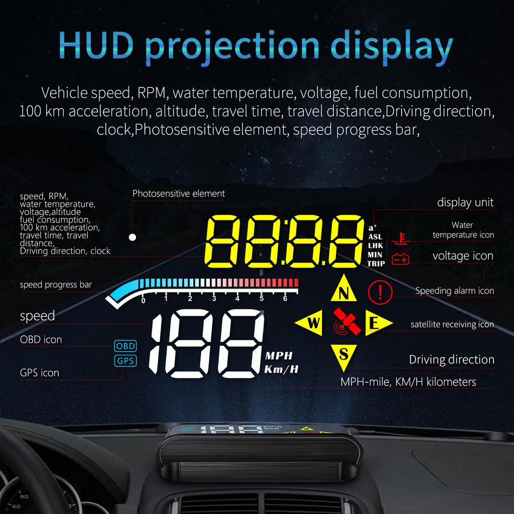 M17 HUD Head Up Display Auto OBD2 GPS Dual System Projector for Car Glass Security Water Temp Alarm Electronic Accessories