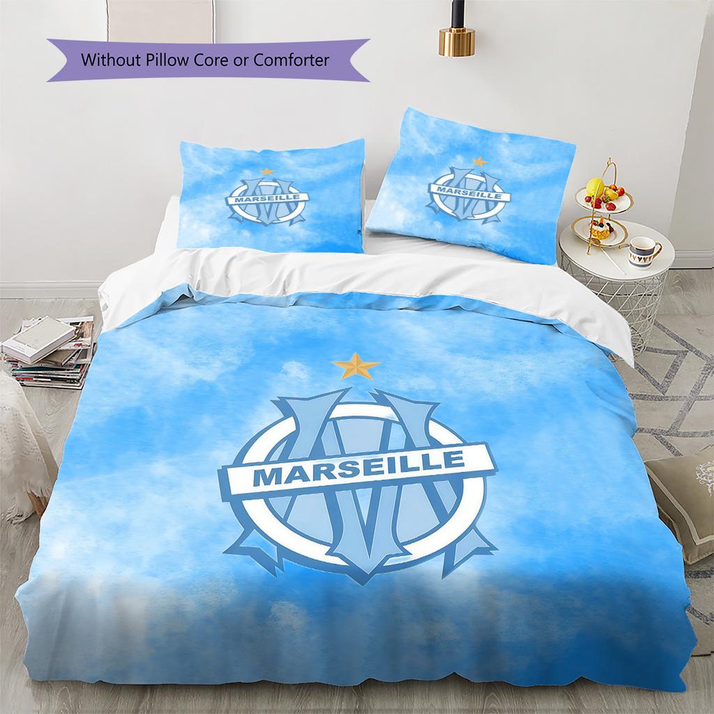 Olympique De Marseille Pattern Bedding Quilt Set Home Decoration Gift (1 * Duvet Cover + 2 * Pillowcase Without Core)