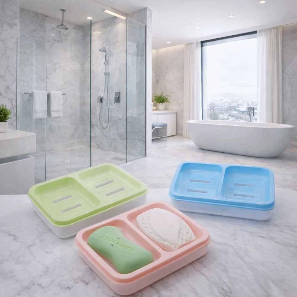 Clean Soap Double Compartment Soap Dish Plastic Soap Holder Drain Soap Box  Bathroom Use