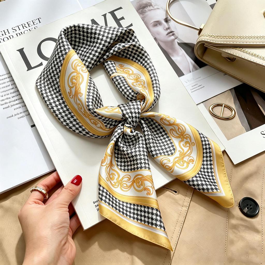 Women's French Retro Cashew Silk Scarf - Versatile Square Scarf & Ribbon Headscarf