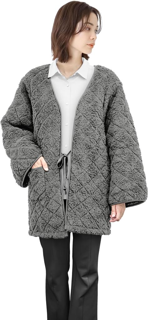 Trade One Fluffy Boa Hanten Padded Gray One Size Fits All (Japanese Jacket) - -