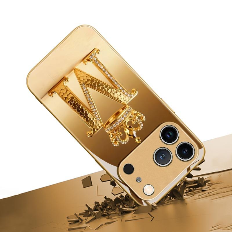 Luxus Goldene Krone Buchstabe M Muster Metallische Farbe Glas Handyhülle Für iPhone 17 Pro Max 11 12 13 14 15 16 Plus 17 Air 16E Hülle