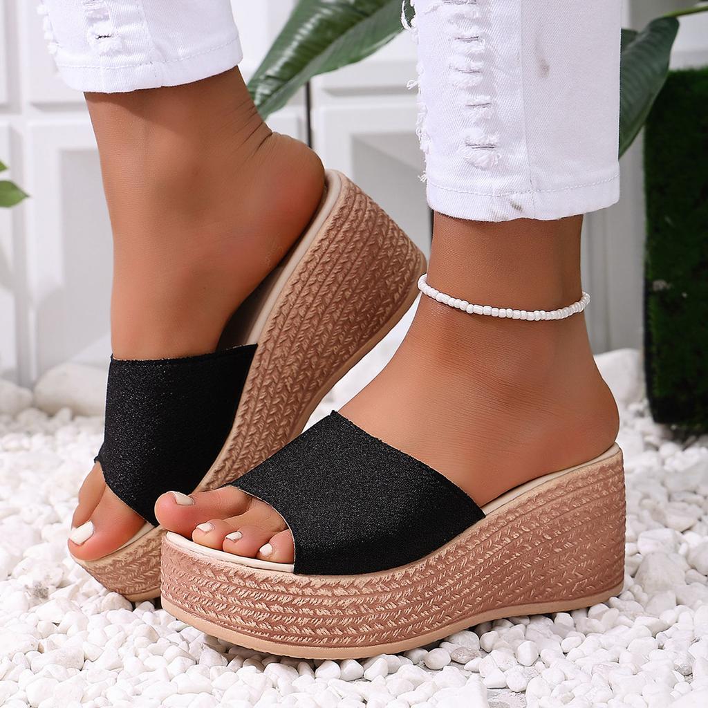 Platform Wedge Sandals For Women With Heels One Strap Design Stylish And Casual Leather Open Heel Cork Wedge Sandal For Womens
