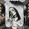 Summer Fashion Black Tattooed Nun Graphic Print Women's T-shirt Summer Casual Loose Short Sleeves Men's and Women's Tees Top