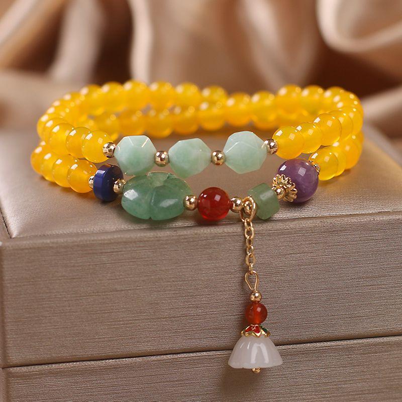 

Многослойный браслет из натуральных желтых кристаллов из бисера, женский браслет-подвеска в национальном стиле, чтобы подарить своей девушке украшения для рук