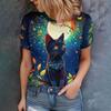 Women's Summer Elegant Fashion T-shirt Women's Popular Casual Comfortable Elegant Night Black Cat 3D Printed Short Sleeve Top