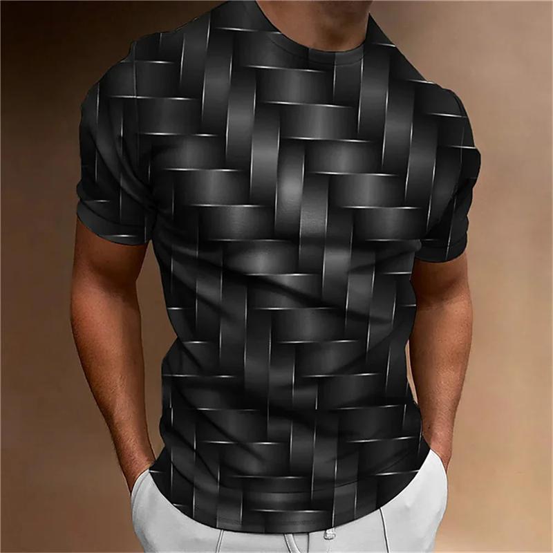 Men's T-shirt with geometric pattern 3D printed top, daily casual clothing T-shirt, personalized loose fit oversized short sleeved T-shirt