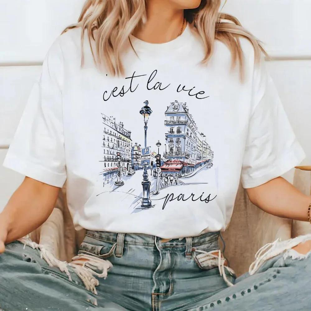 Short Sleeved Fashion Trend Top Street Versatile T-Shirt Pattern Round Neck Polyester Fabric T-Shirt Women's Printed Travel T-Sh