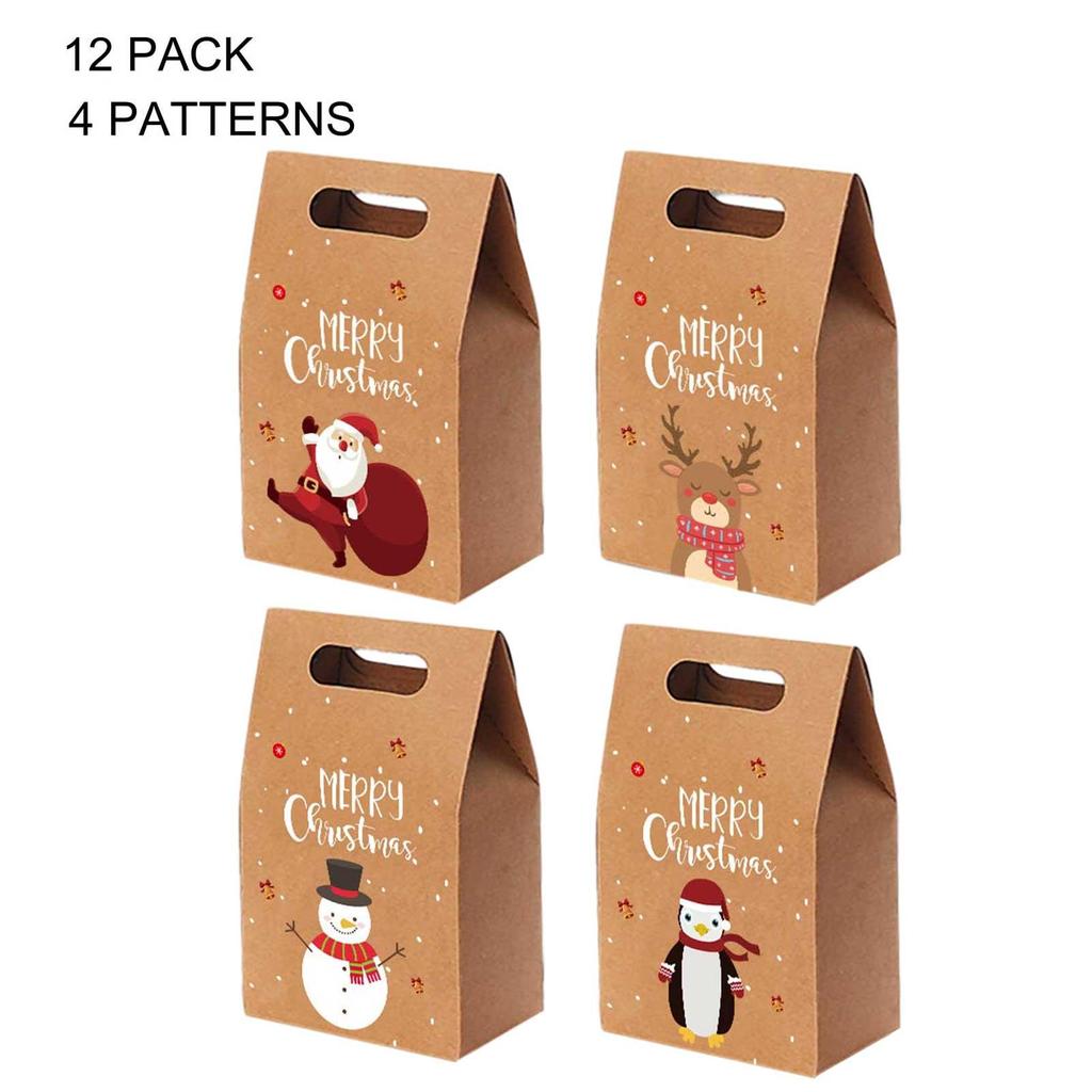 boîte de friandises de vacances et cadeaux. Sac Cadeau de Noel,Sachet bonbon de Noël en sac kraft 12 pièces,Robuste et durable sachet cadeau,sac cadeau grand format de fête de Noël