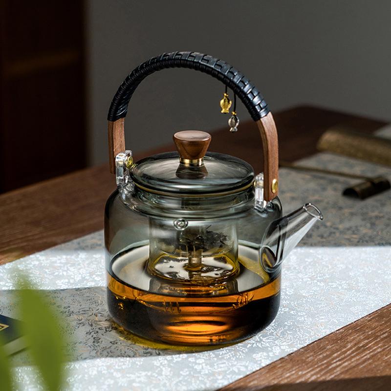 High-Temperature Resistant Glass Tea Kettle with Handle, Compatible with Induction Cookers for Brewing and Boiling Water 1000ml