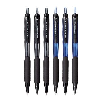 Uni-Ball Jetstream SXN101 0.7mm Roller Ball Pens Pack of 6 Smooth Writing Blue Black Ink