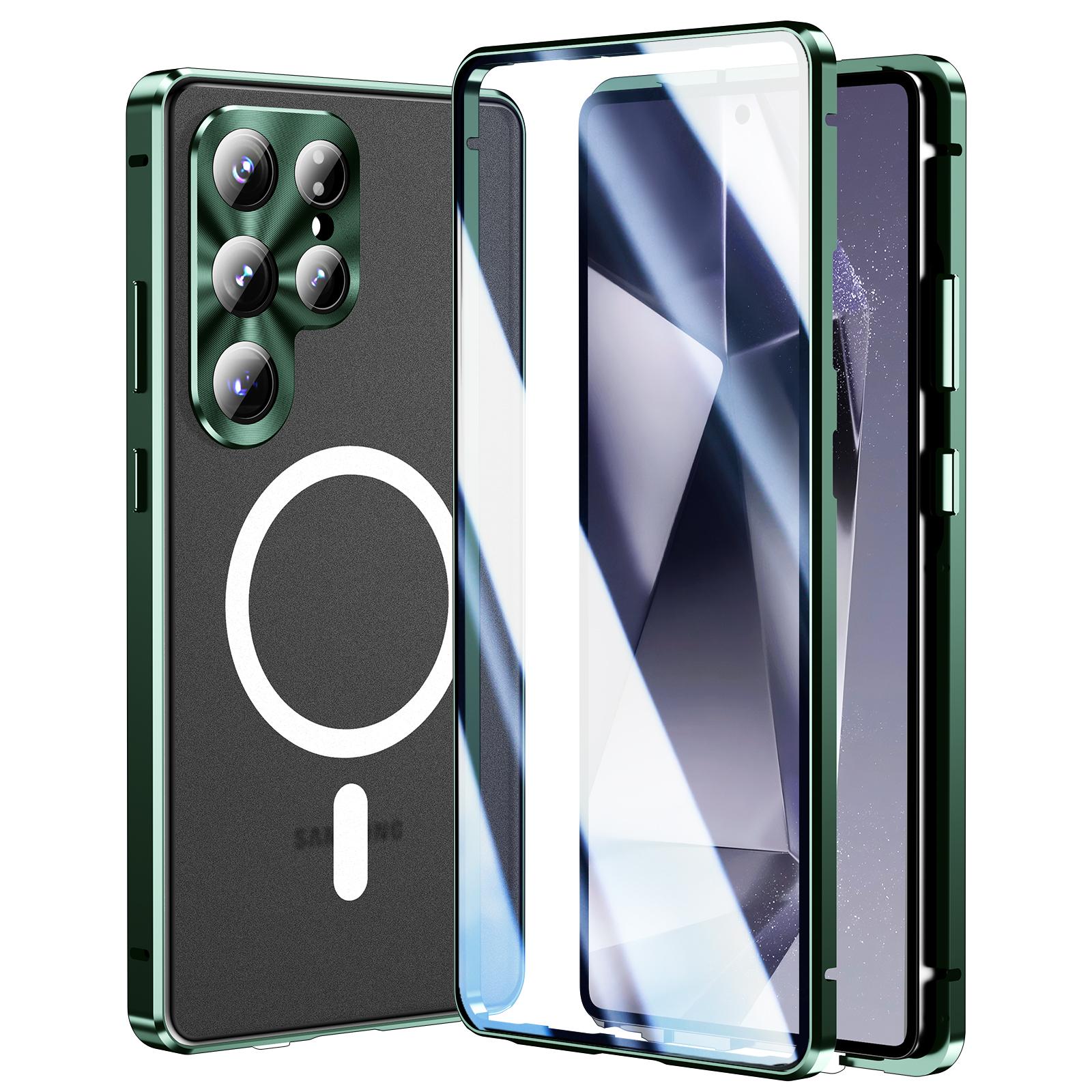 

Чехол для Samsung Galaxy S25 Ultra, закаленное стекло + матовый ПК, чехол для телефона с металлической рамкой Green