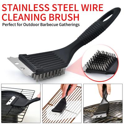 Stainless Steel Wire Cleaning Brush Multifunctional Outdoor Home Barbecue Stove Cleaning Brush 2-in-1 Grill Rack Cleaning Tools