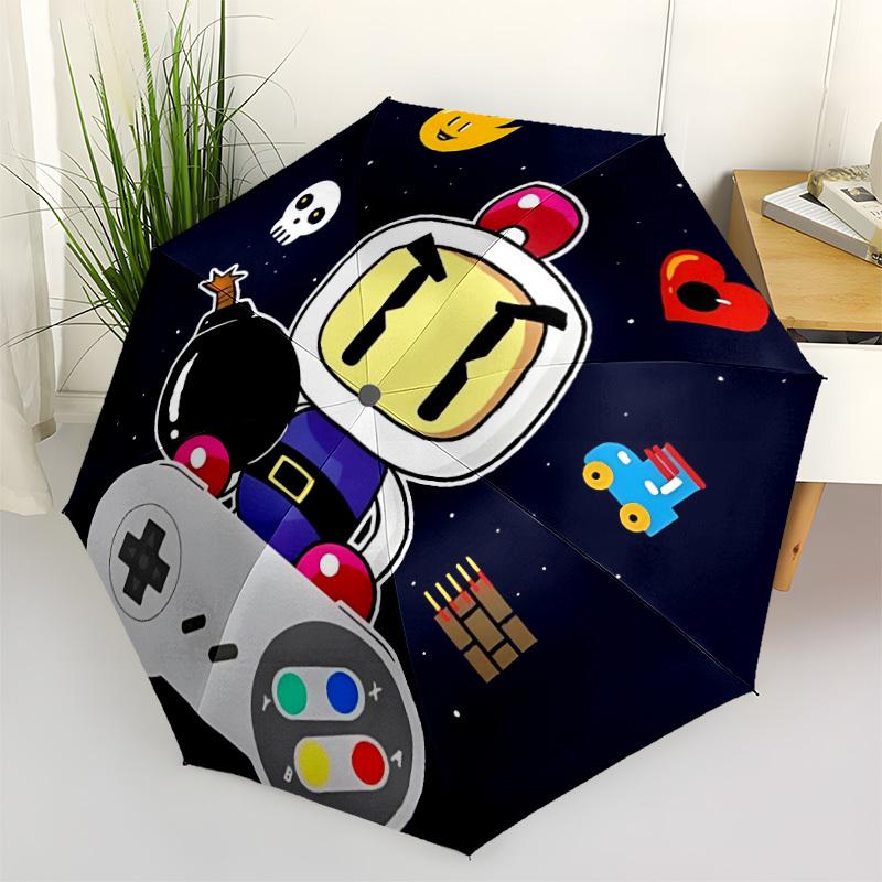 1pc Bomberman Gamer Robot Pattern Automatic Open/Close Umbrella - Compact Travel Umbrella, Perfect for Women & Men - Ideal Birthday/Christmas Gift