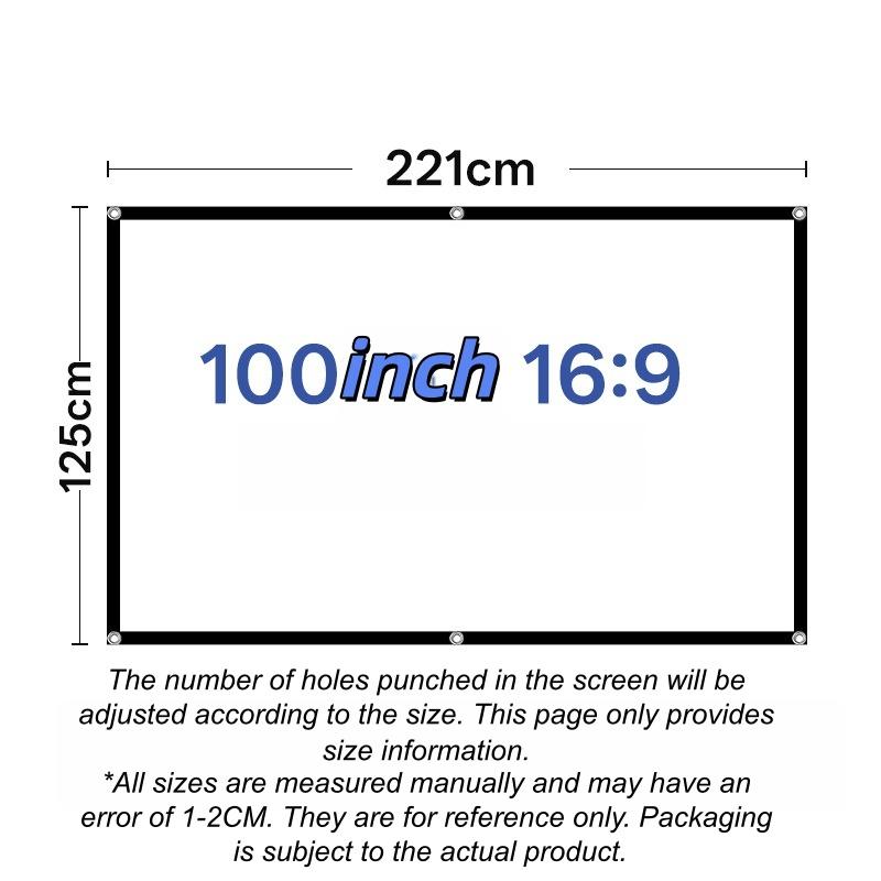 Compact Portable Anti-Light Projector Screen Flexible Use 60/72/84/100/120 Inches for Travel