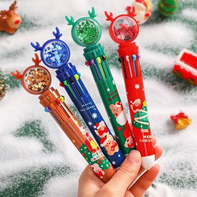Ballpoint Pen Multi-purpose Smooth Writing 0.5mm Nib Christmas Cartoon Antler 10 Multicolored Push Type Pen for Children