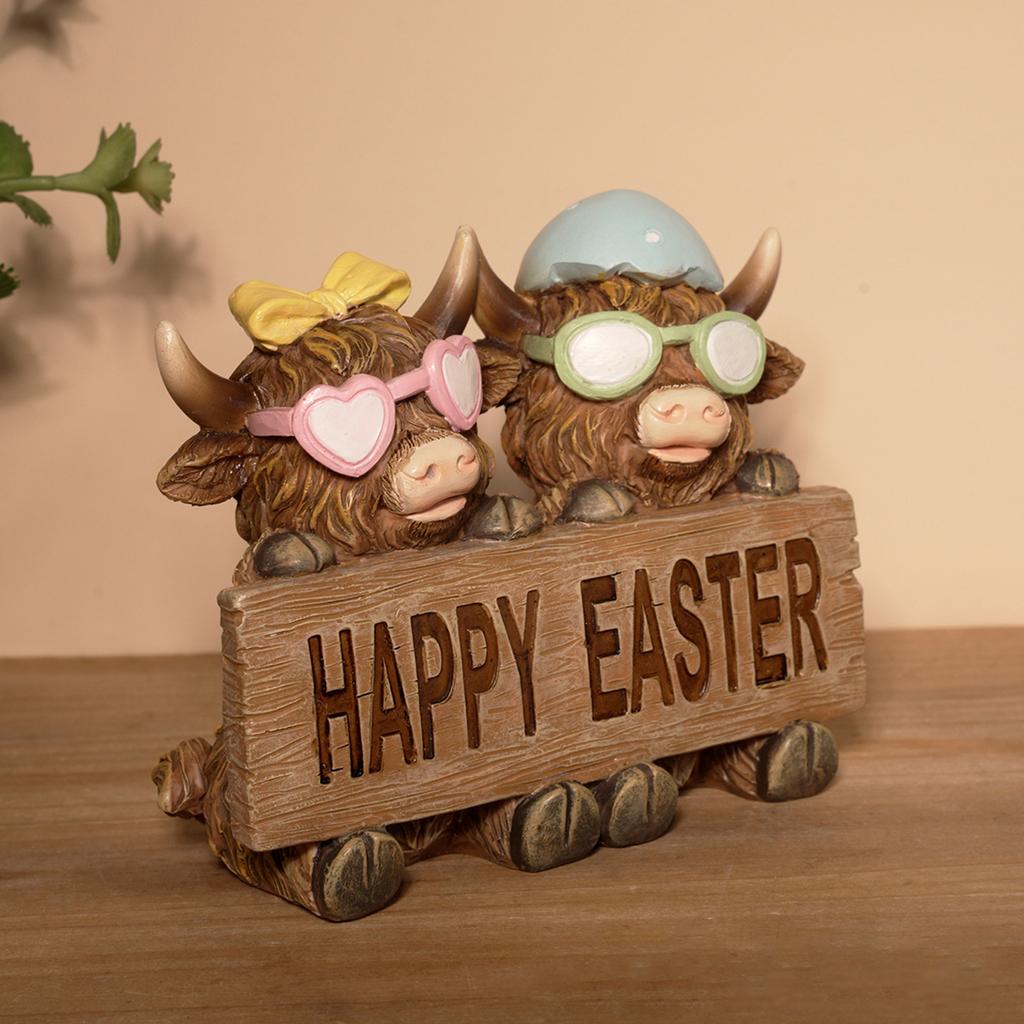 Påskko-figur, skotsk hartsskulptur, en present till kalvälskare, vårhem, kök, flerskiktad bricka för bordsdekoration.