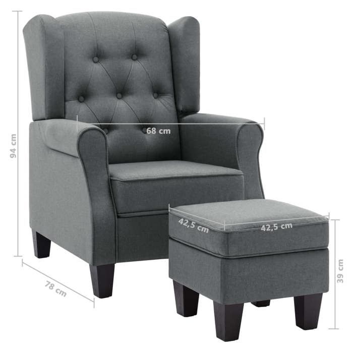 VidaXL Fauteuil avec repose-pied Gris clair Tissu