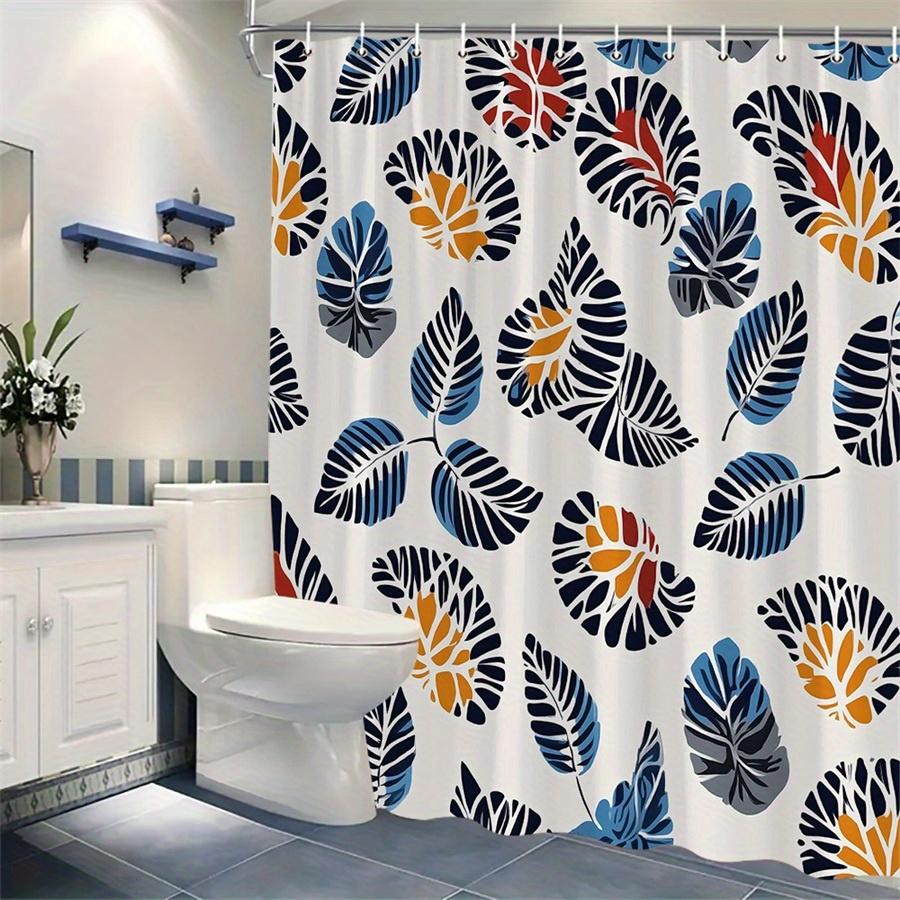 1pc Tropical Leaf Shower Curtain - Polyester Fabric, Machine Washable, With Hook, Suitable for Bathroom Decoration