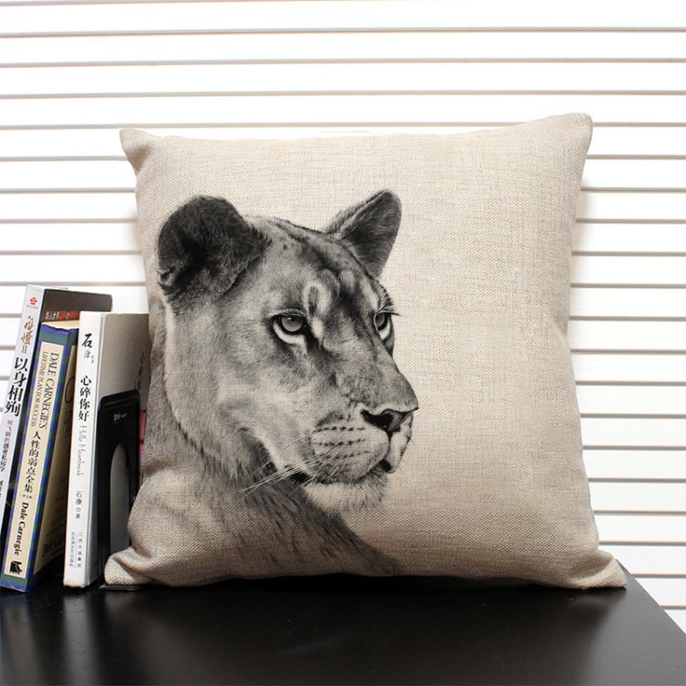 African Animal Lion Elephant Elk Decorative Pillow Cover Sofa Cushion Cover Farm Animal Portrait Linen Pillowcase 45x45cm