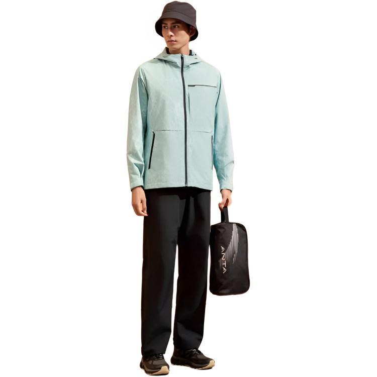 Anta All Over Print Zip Up Hooded Comfortable Breathable Casual Lightweight Sports Jacket Men Jacket Cloud-Green 152437607-2