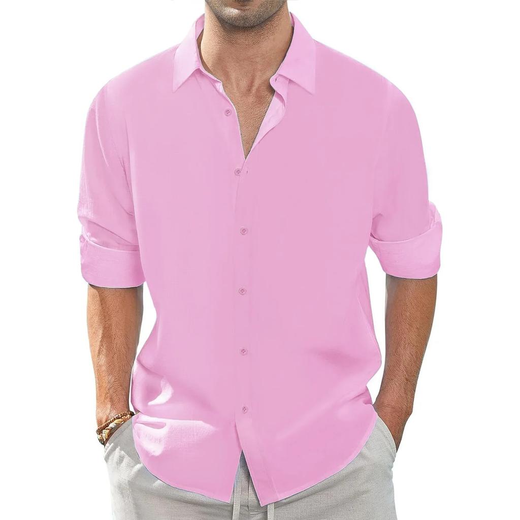 Autumn New Men's Shirt Casual Long Sleeve Cotton Linen Breathable Basic Style Single Breasted Male Lapel Collar Top