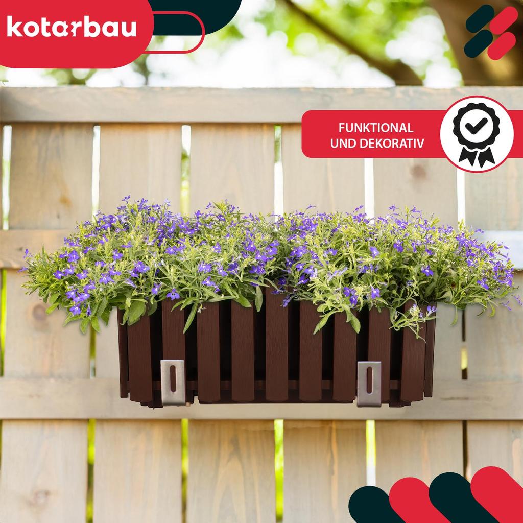 Balcony Flowerpot Box for Railing Terrace Rustic Brown 40cm