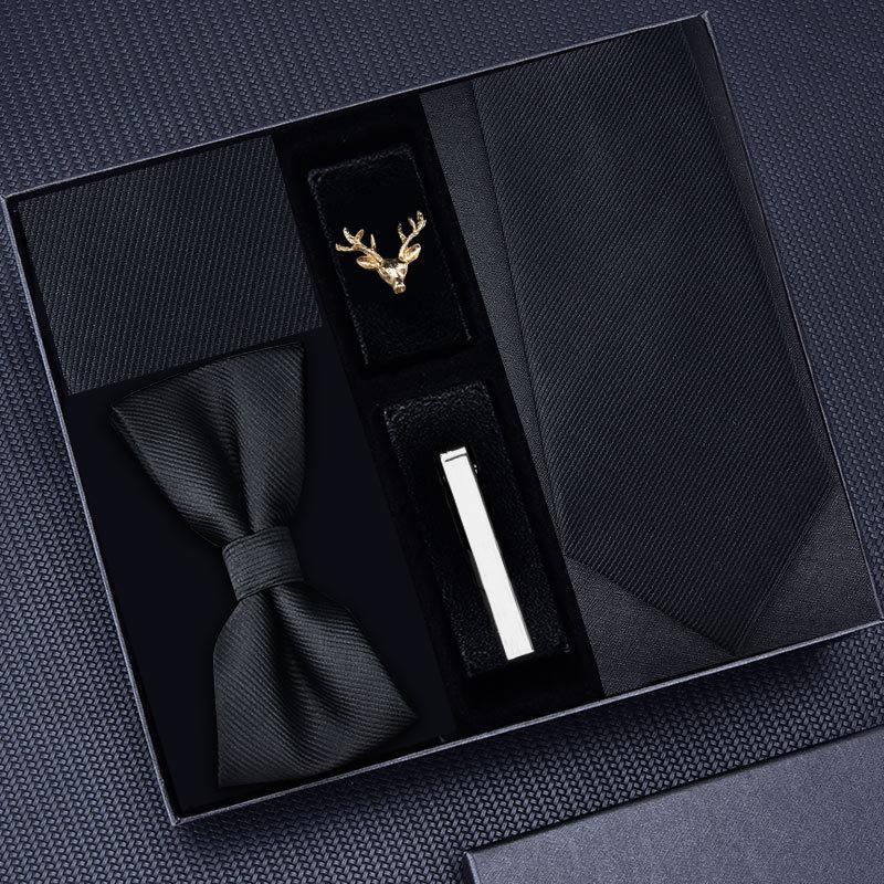 Tie Five-Piece Men'S Business Dress 8Cm Tie Blue Zipper Black Hand Tie Square Scarf Cufflinks